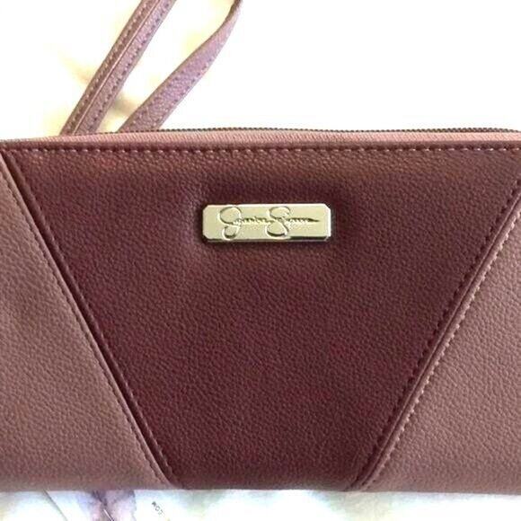 Jessica Simpson (AGNES) Clutch Wristlet Wallet Burgundy 2 tone ( Dusty PL/Zinfi - Picture 2 of 6